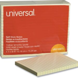 Unv Stick Note Ruled 4 x 6 Yellow